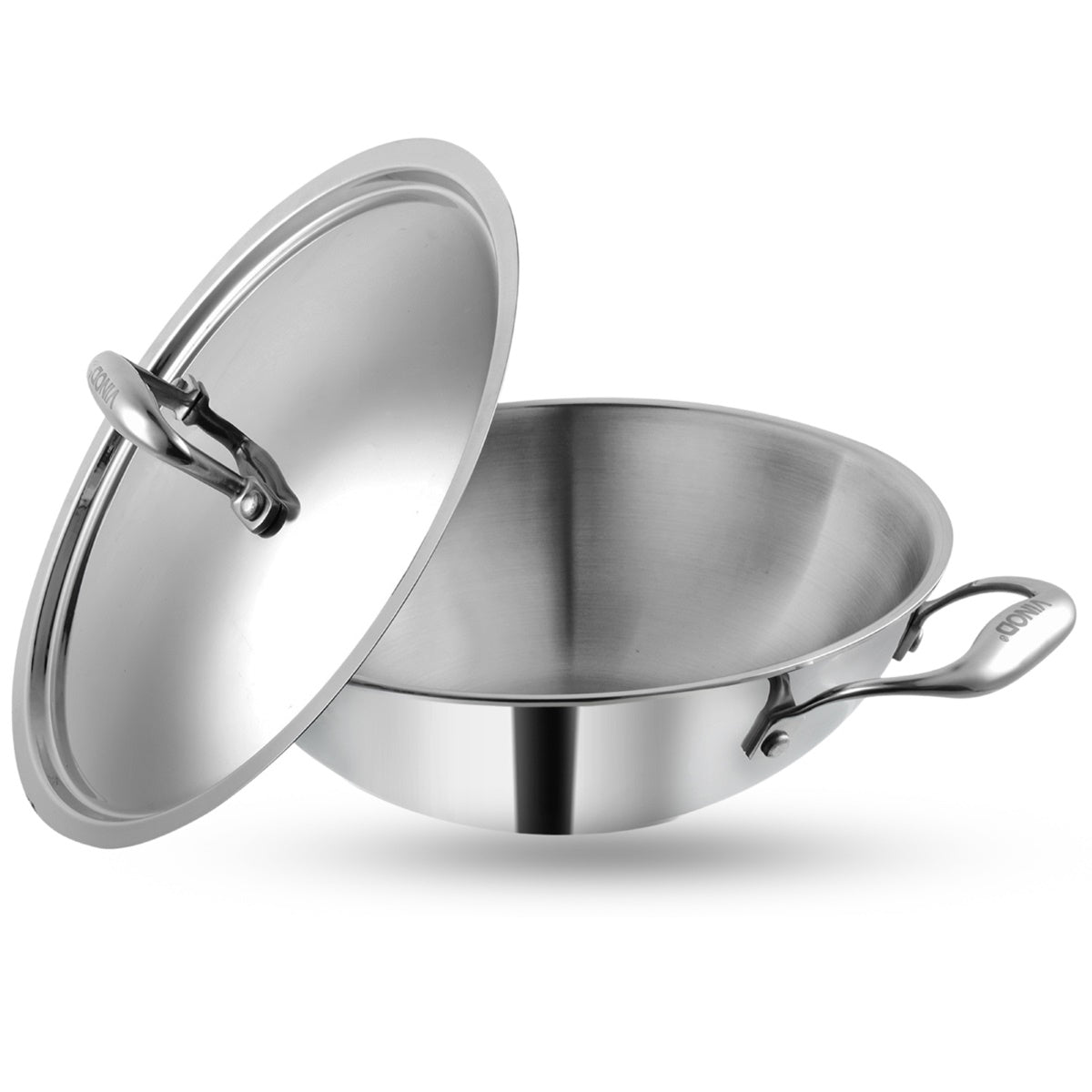 Vinod Platinum Triply Stainless Steel Cookware Kadai with lid - 3.2 L (26 cm) - PTKD26
