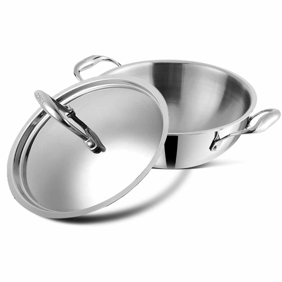 Vinod Platinum Triply Stainless Steel Kadai with Lid - 2.5L (22cm) - EDPTKD22