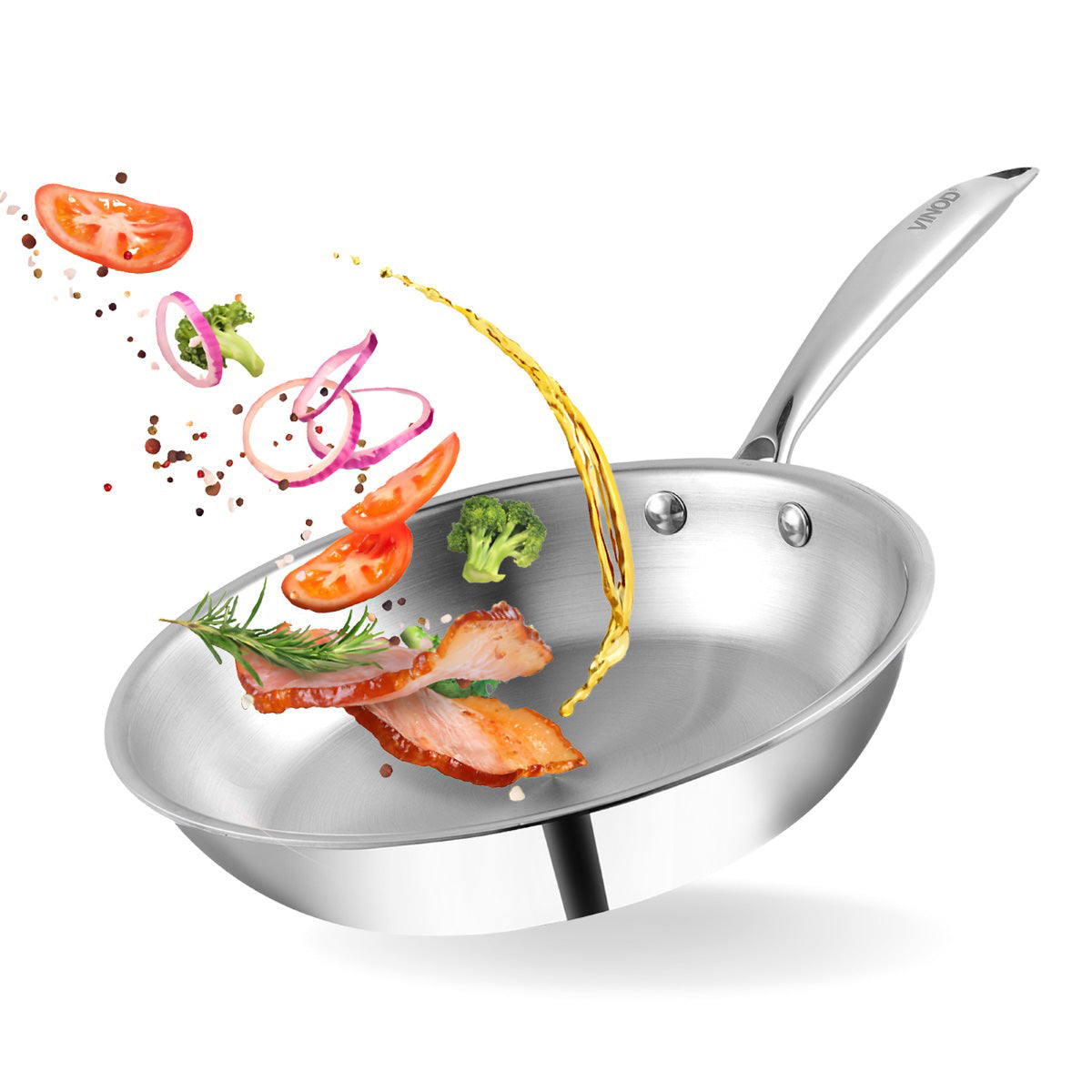 Vinod Platinum Triply Stainless Steel Frypan - 24 cm - PTF24