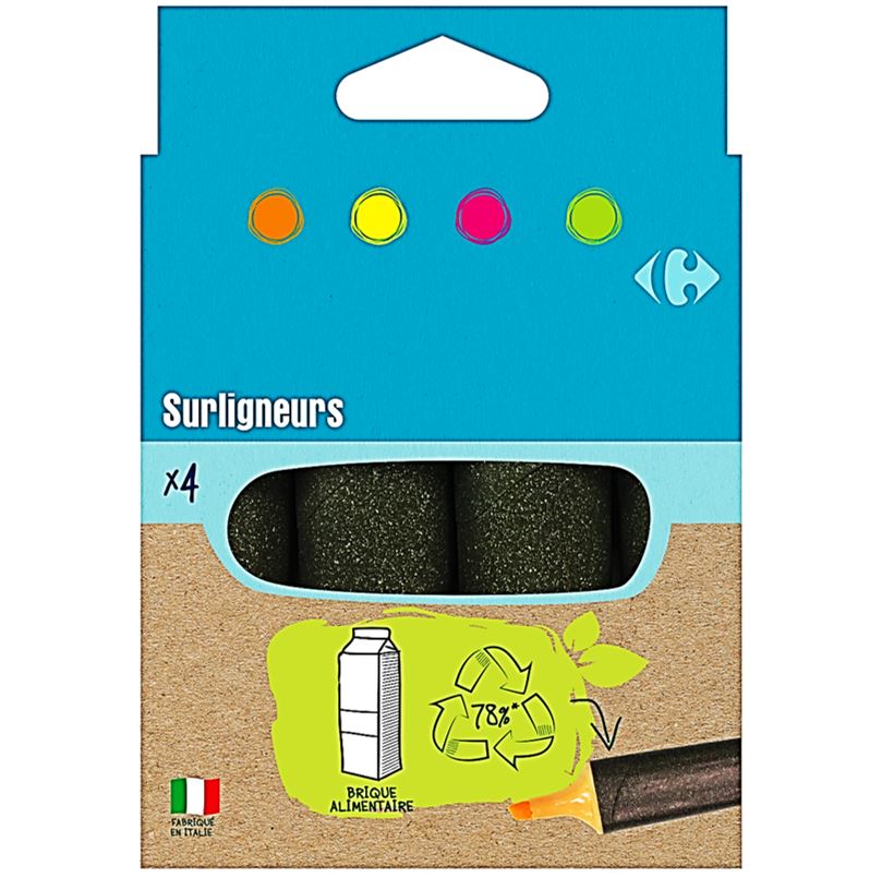 Carrefour Assorted Recycled Highlighters  -  4Pc