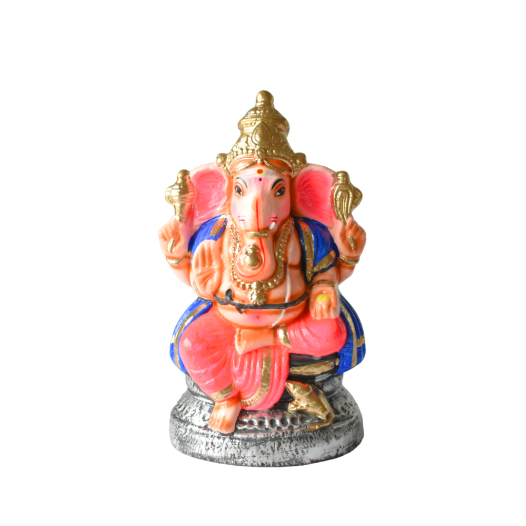 Ganesha Statue Painted Multicoloured Idol Made With Real Clay Pink - 1.2 Feet