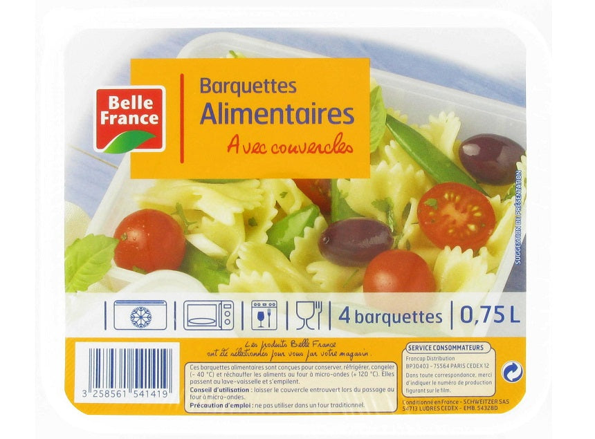 Belle France Food Trays With Lids 0.75L  -  4Pc