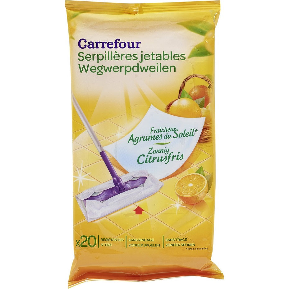 Carrefour Disposable Mop Wipes Citrus  - 20Pc