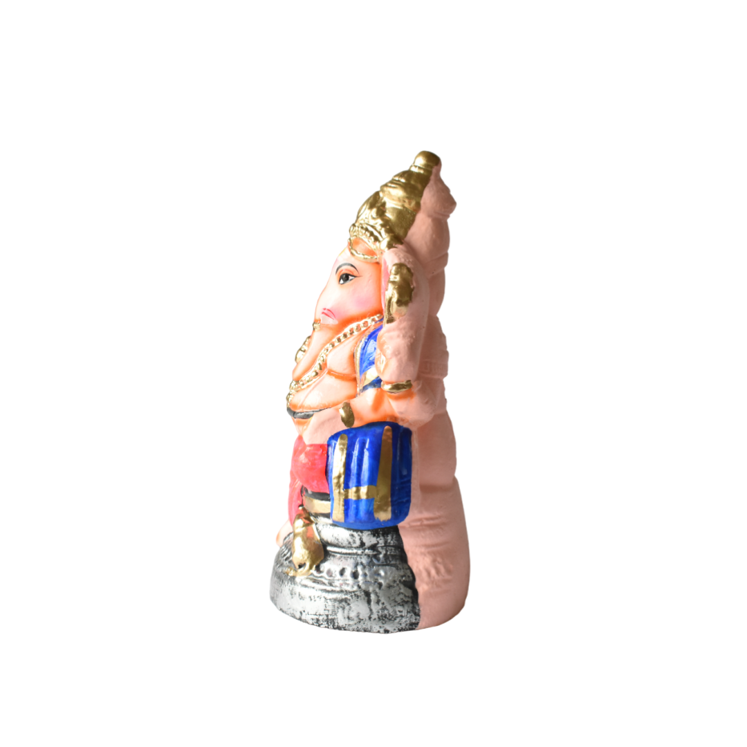 Ganesha Statue Painted Multicoloured Idol Made With Real Clay Pink - 1.2 Feet