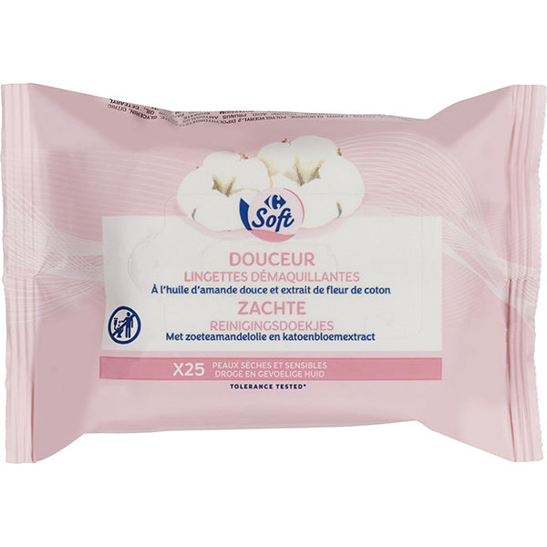 Carrefour Almond Cotton Make-Up Wipes  - 25Pc