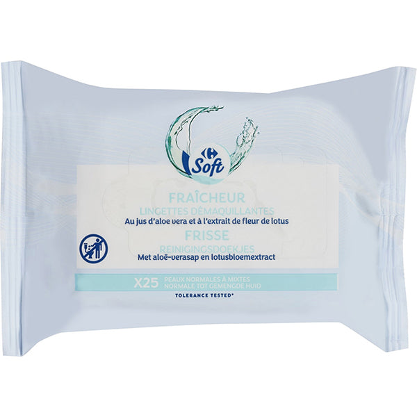 Carrefour Aloe Lotus Make-Up Wipes  - 25Pc