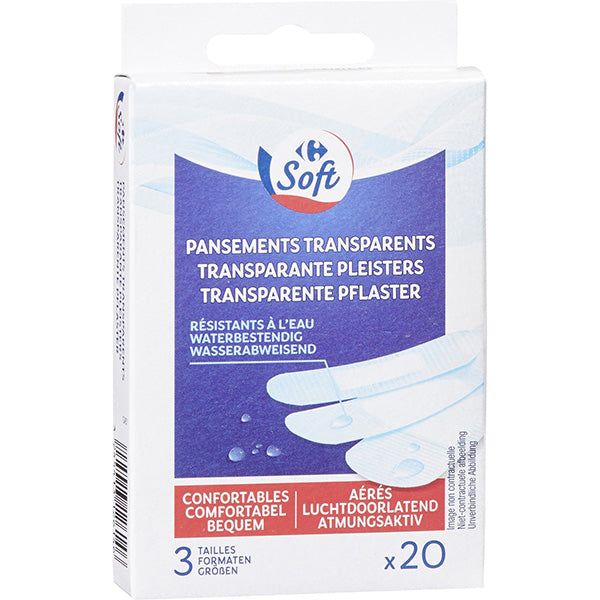 Carrefour Transparent Bandages 3 Sizes  - 20Pc