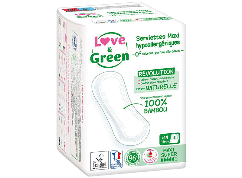 Love Green Maxi Super Eco Sanitary Pads  - 14Pc