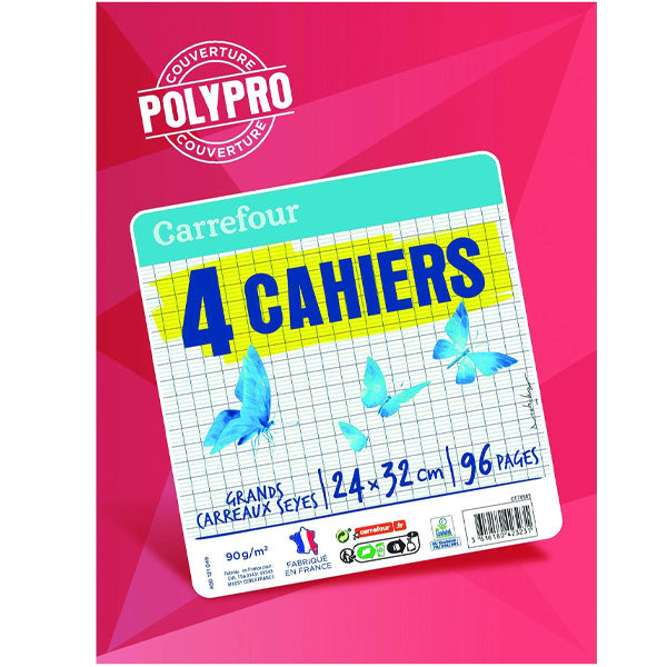 Carrefour Assorted Stapled Notebook Large Grids  -  4Pc