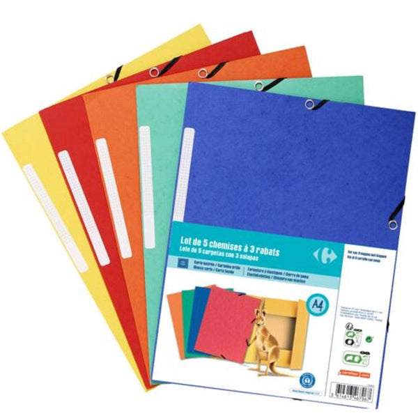 Carrefour 5 Elastic Folders 3 Flaps Assorted  -  5Pc