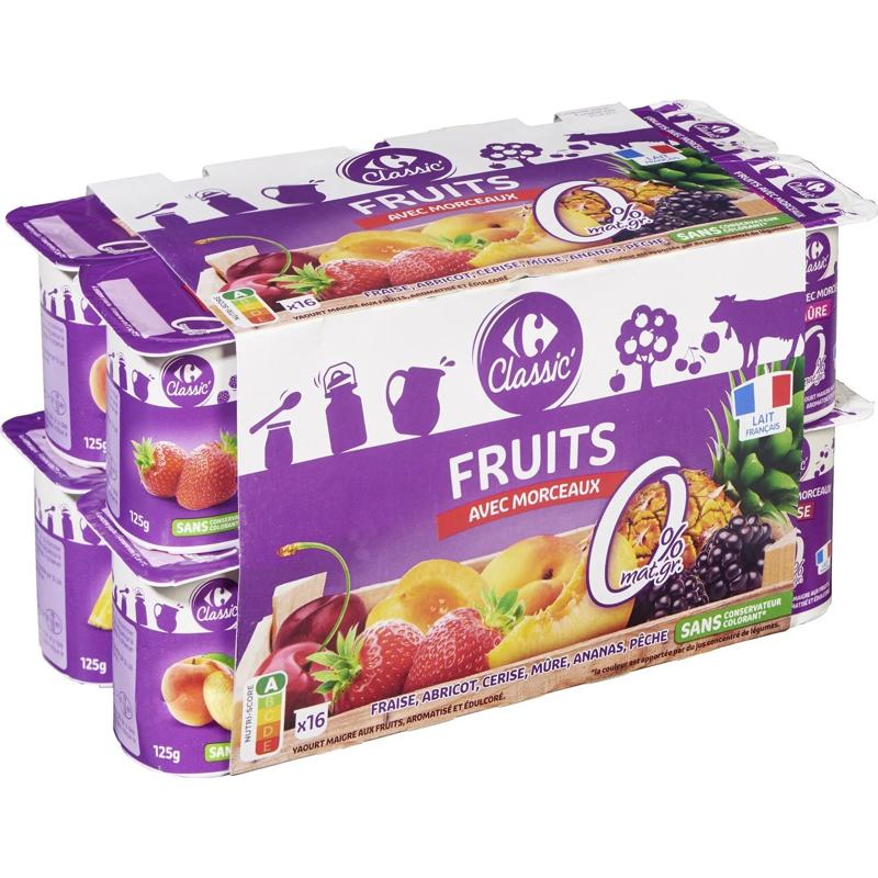 Carrefour 0% Fat Fruits Pieces Yogurt  - 125 G