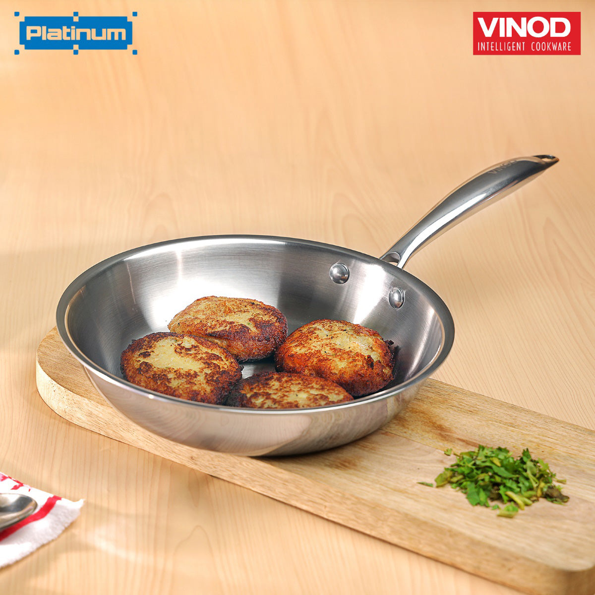 Vinod Platinum Triply Stainless Steel Frypan - 24 cm - PTF24