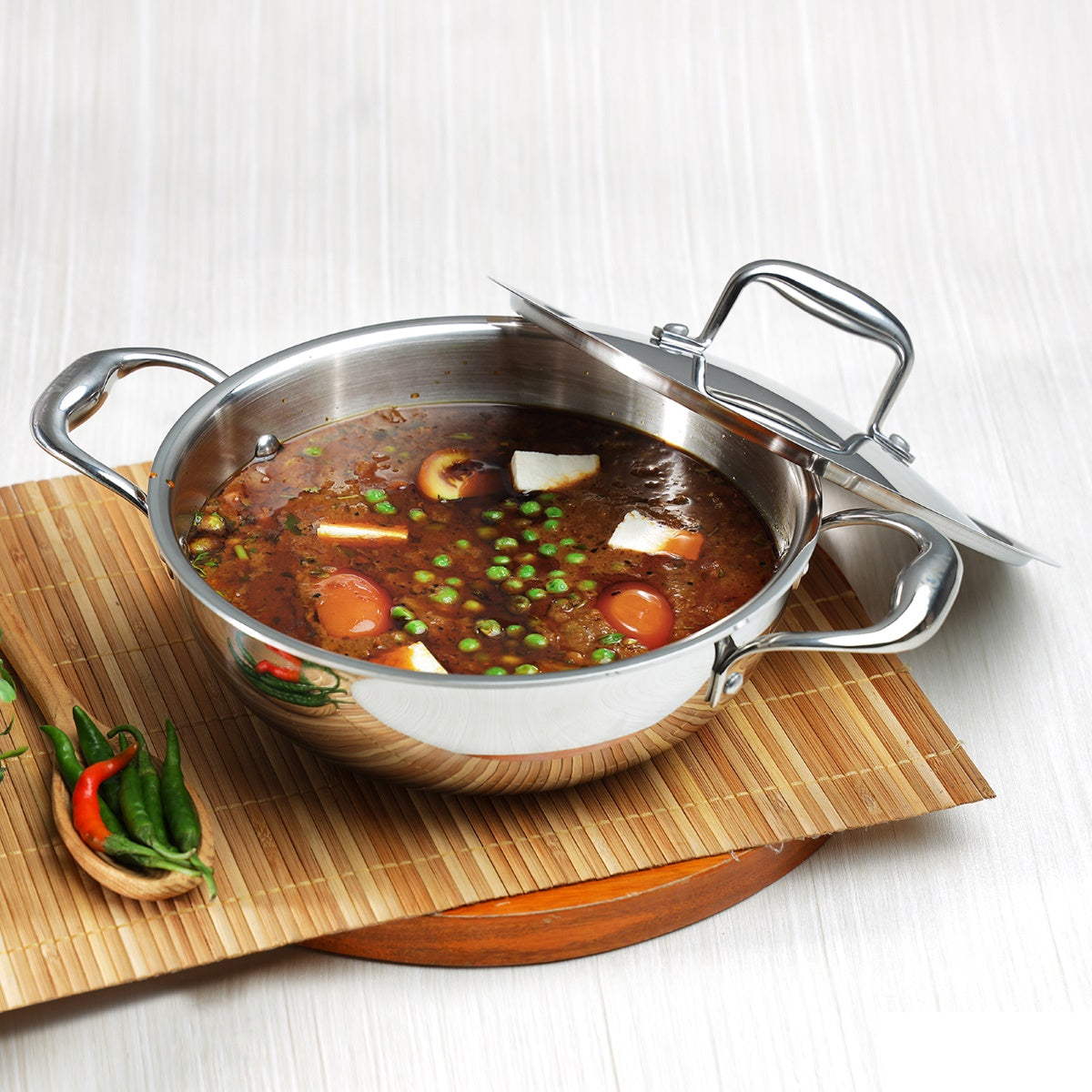 Vinod Platinum Triply Stainless Steel Cookware Kadai with lid - 3.2 L (26 cm) - PTKD26