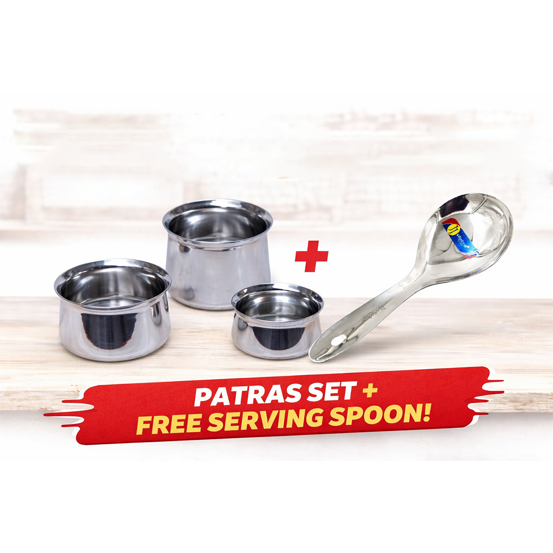Stainless Steel Swiggy Pot Curd Pot For Cooking And Serving - Set of 3 + FREE Rice server 1 Pc