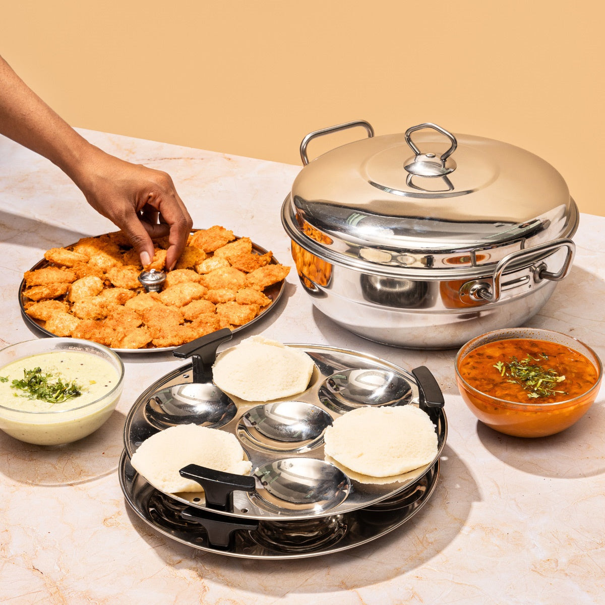 Vinod Stainless Steel Deluxe Multi Kadai with 6 Plates - 26 cm - SSMUKDDX