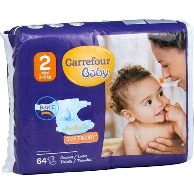 Carrefour Diapers Mini 3-6Kg  - 64Pc