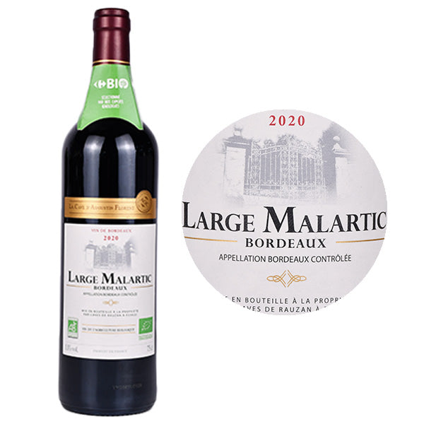 Large Malartic Organic Red Wine Bordeaux 2020  - 75Cl