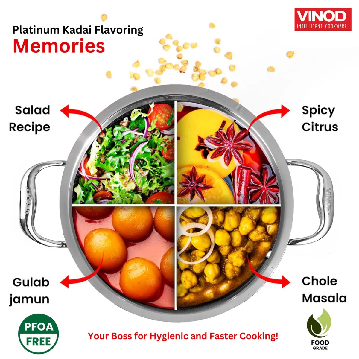 Vinod Platinum Triply Stainless Steel Cookware Kadai with lid - 3.2 L (26 cm) - PTKD26
