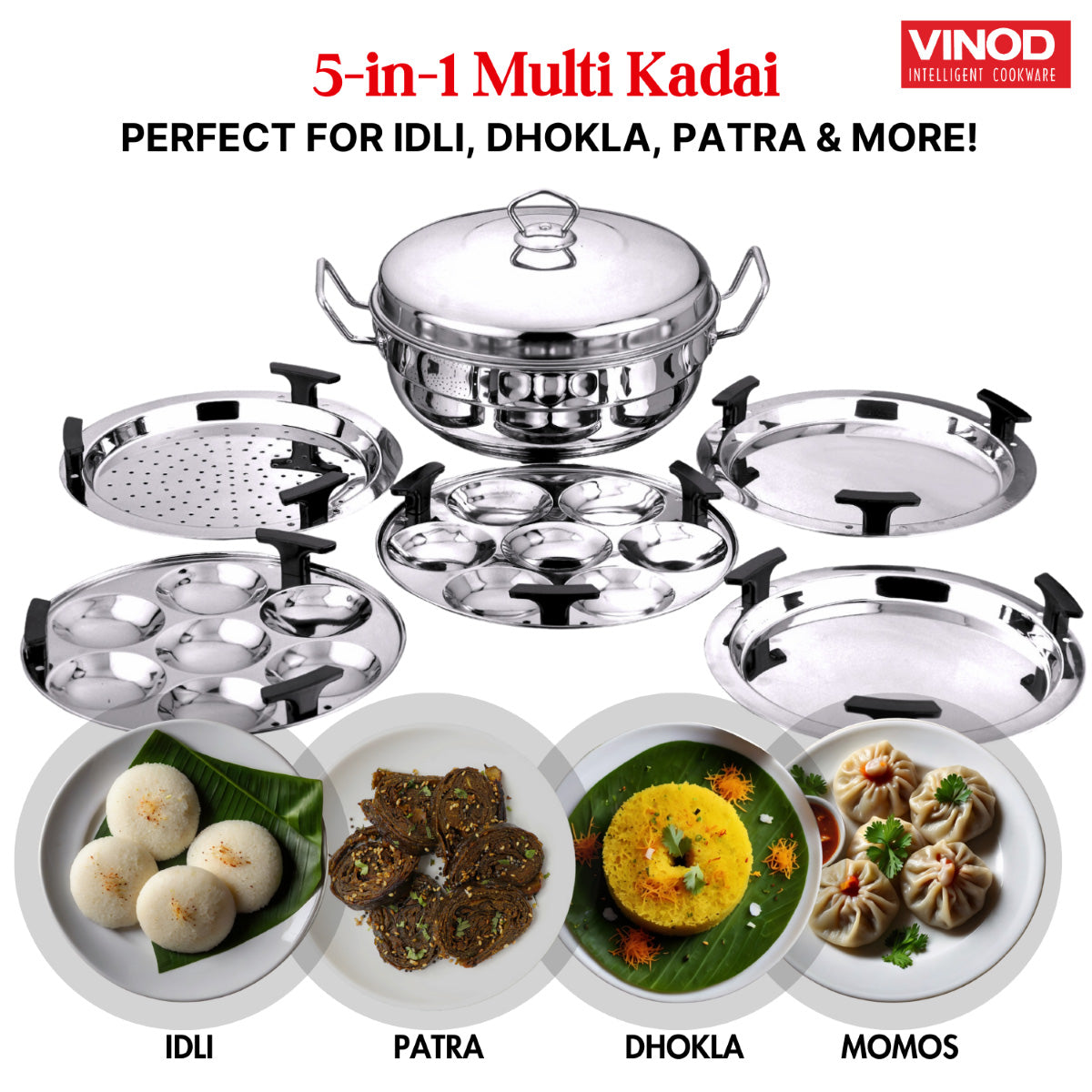 Vinod Stainless Steel Multi Kadai - 5 Plates (26 cm) - SSMUKD26