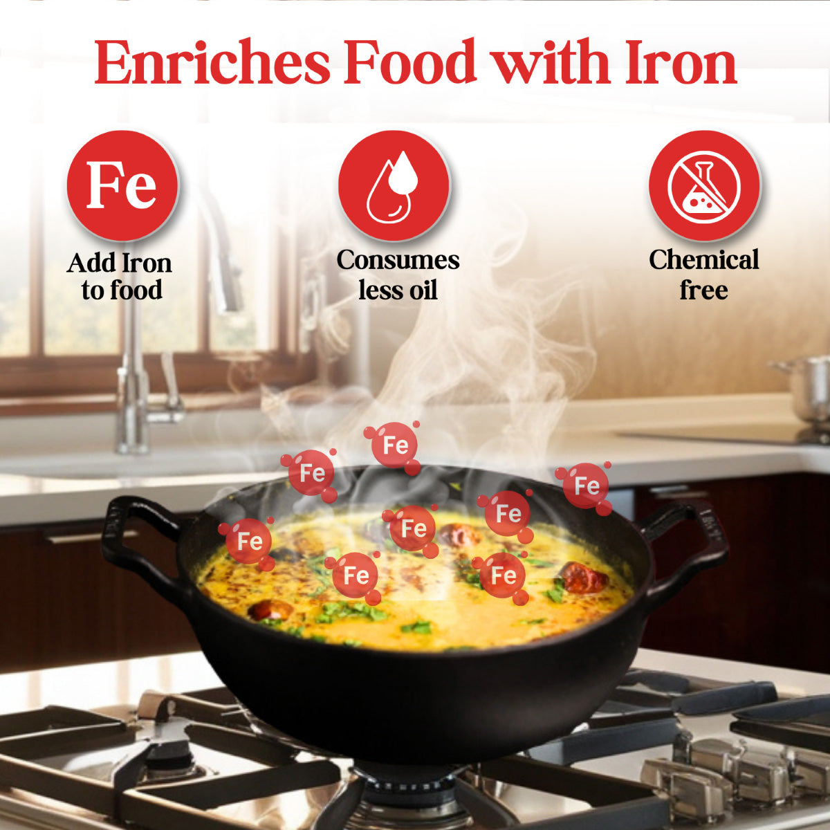 Vinod Legacy Pre Seasoned Cast Iron Kadai with Glass Lid - 4.3 L - LCIDK26