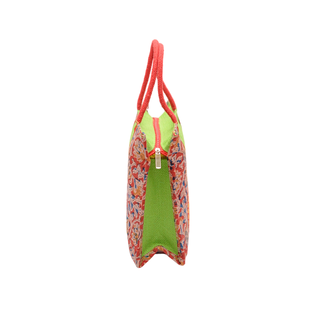 Ladies Fancy Kalamkari Bag Green - 1 Pc(12w x 9h x 4s)
