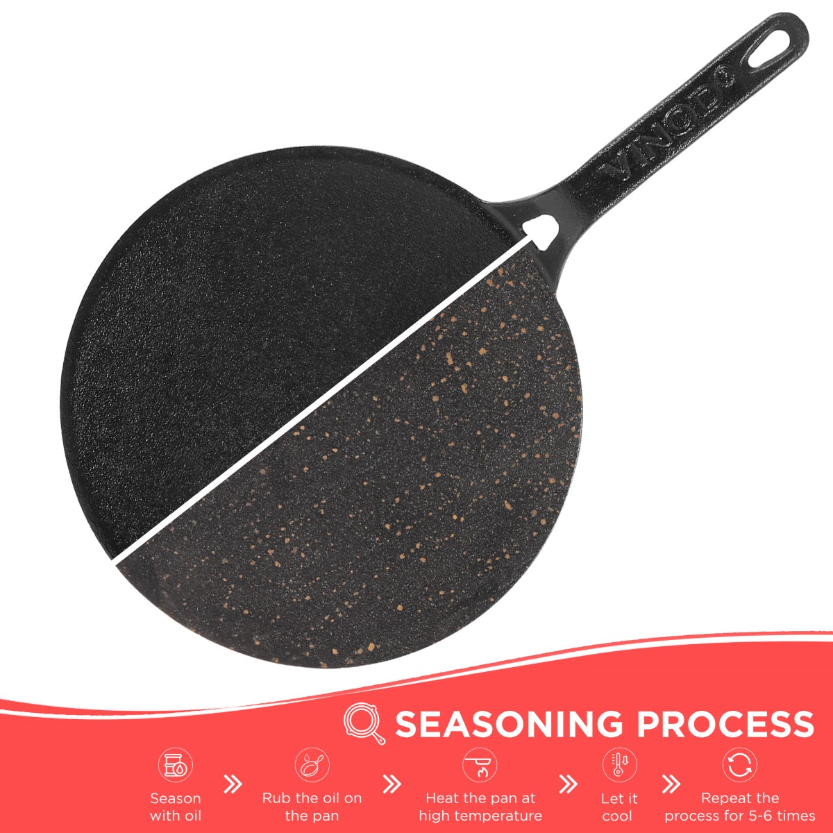 Vinod Legacy Pre Seasoned Cast Iron Roti/Chapati/Phulka Tawa with Handle - 26 cm - LCIT26