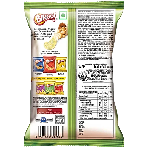 Bingo Cream And Onion Potato Chips - 110 g