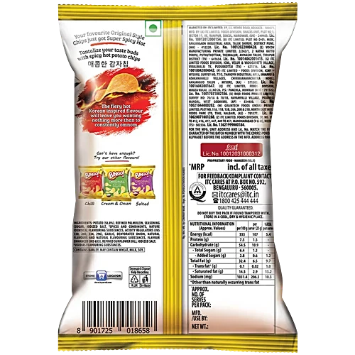 Bingo Original Style Korean Style Hot & Spicy Potato Chips - 90 g