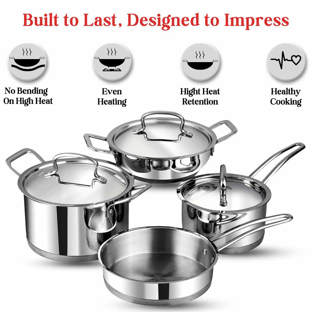 Vinod Classique Deluxe Stainless Steel Cookware - Set of 4 - DLXCLA4