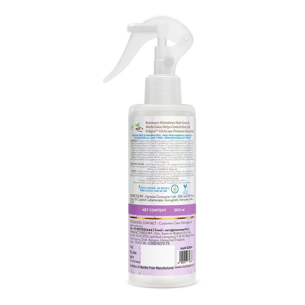 Mamaearth Rosemary Water Anti-Hair Fall Spray with 100% Pure Rosemary Water & Methi (Certified ORGANIC) - 200 ml