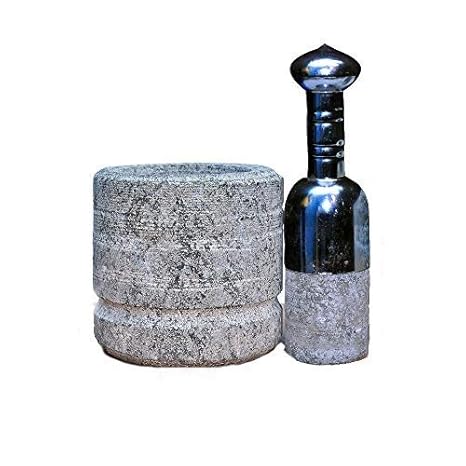 Idi Kal Stone Mortar With SS Handle - 1 pc