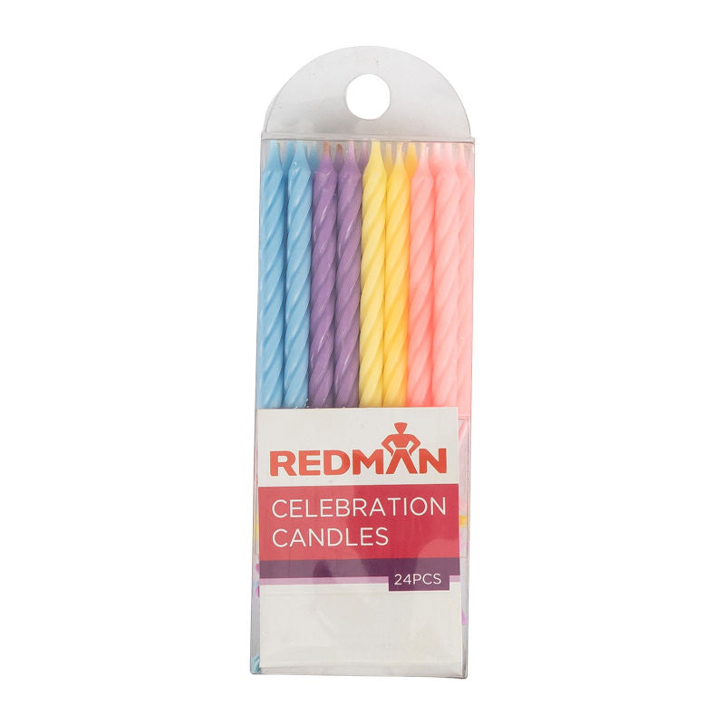 Redman Candle 0.5X6Cm Solid Assorted Color With Holder 24Pc  - 1 Pc