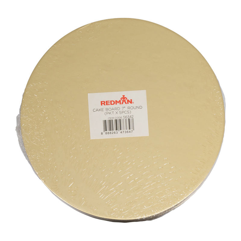 Redman Cakeboard 7" Round/Gold  - 5Pcs