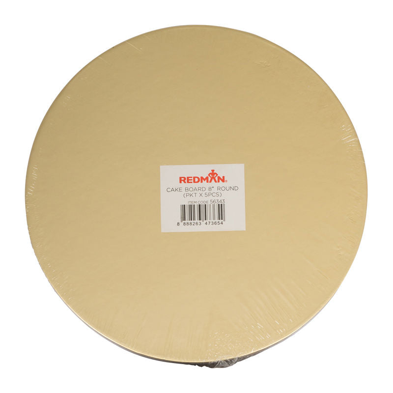 Redman Cakeboard 8" Round/Gold  - 5Pcs