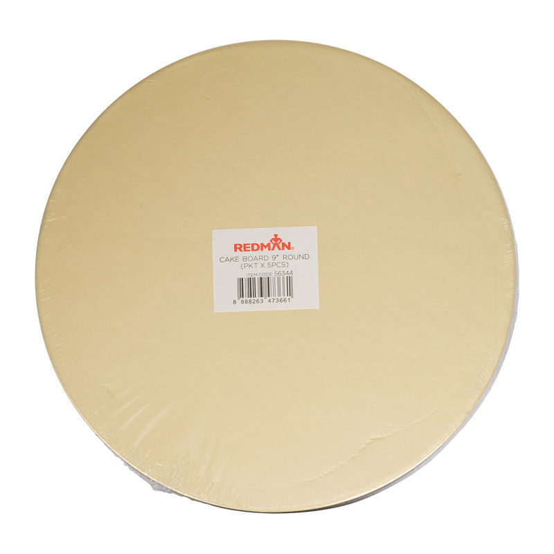Redman Cakeboard 9" Round/Gold  - 5Pcs