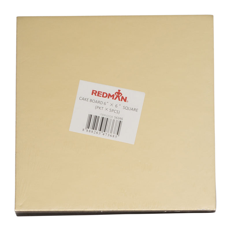 Redman Cakeboard 6" Square/Gold  - 5Pcs