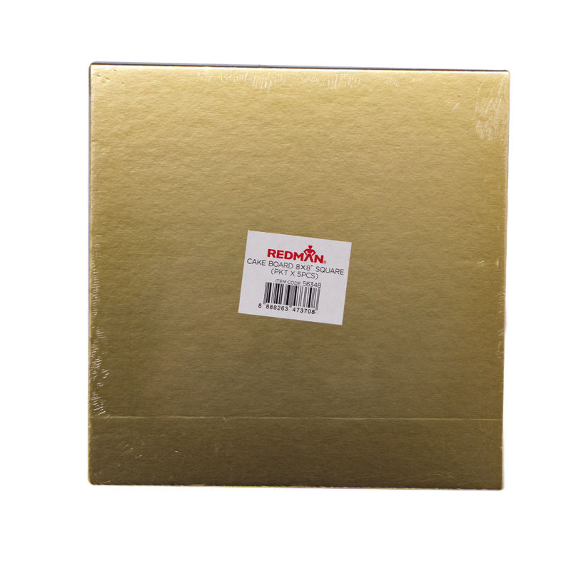 Redman Cakeboard 8" Square/Gold  - 5Pcs