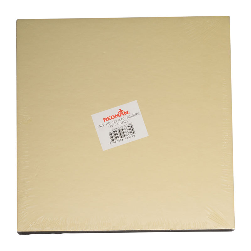 Redman Cakeboard 9" Square/Gold  - 5Pcs