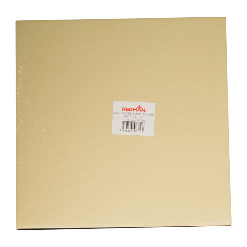 Redman Cakeboard 10" Square/Gold  - 5Pcs