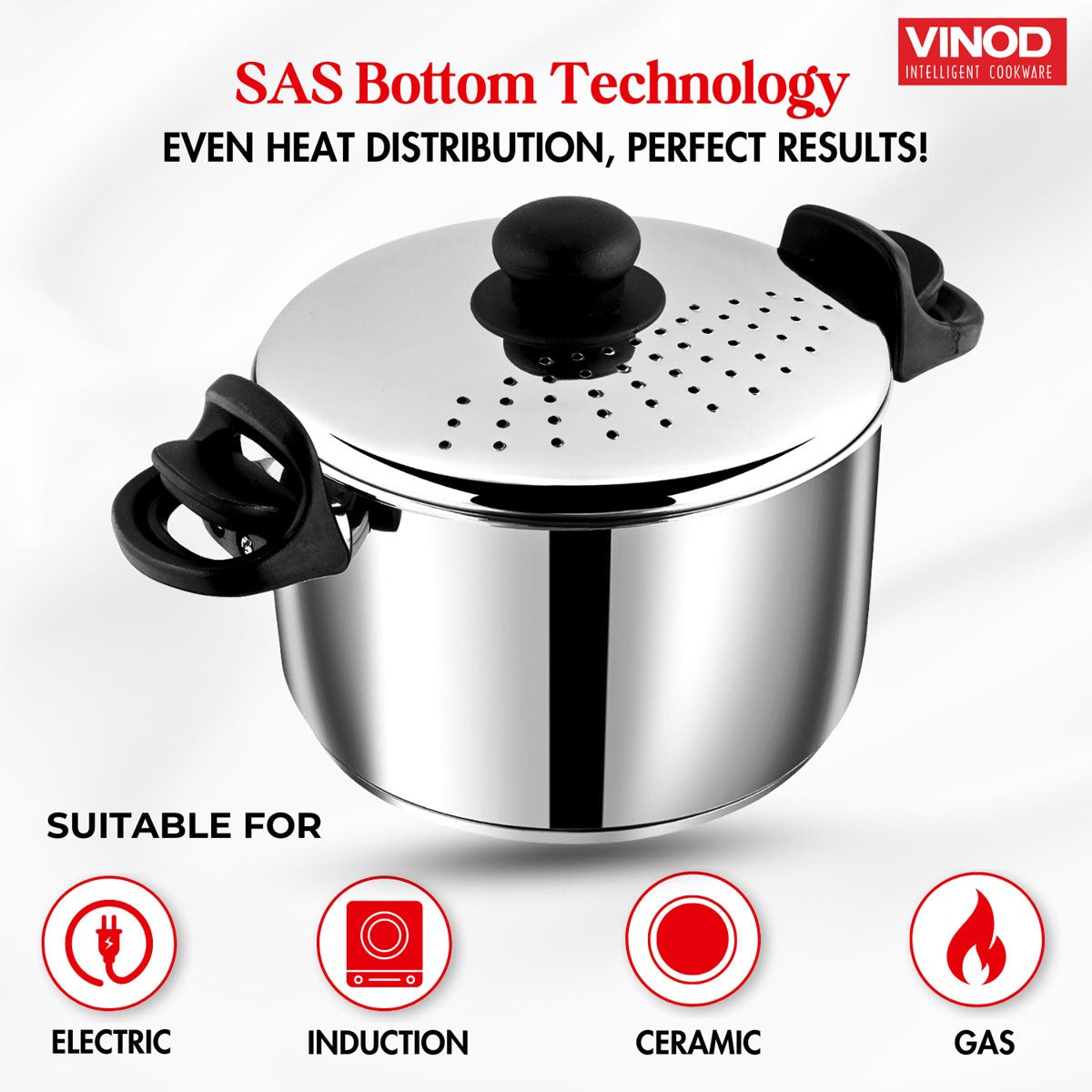 Vinod Stainless Steel Pasta Pot with Strainer lid -6.8 L - STPL