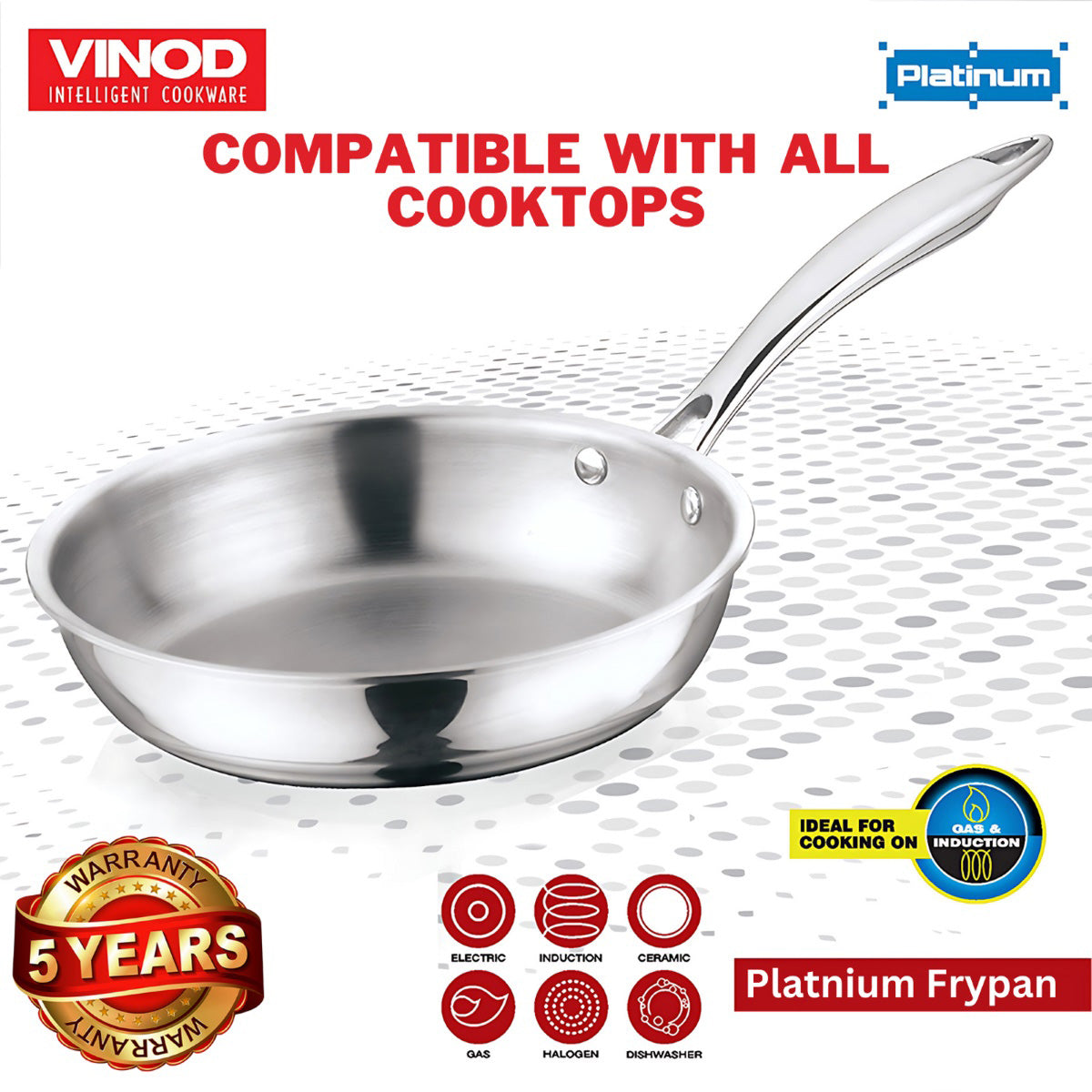 Vinod Platinum Triply Stainless Steel Frypan - 24 cm - PTF24