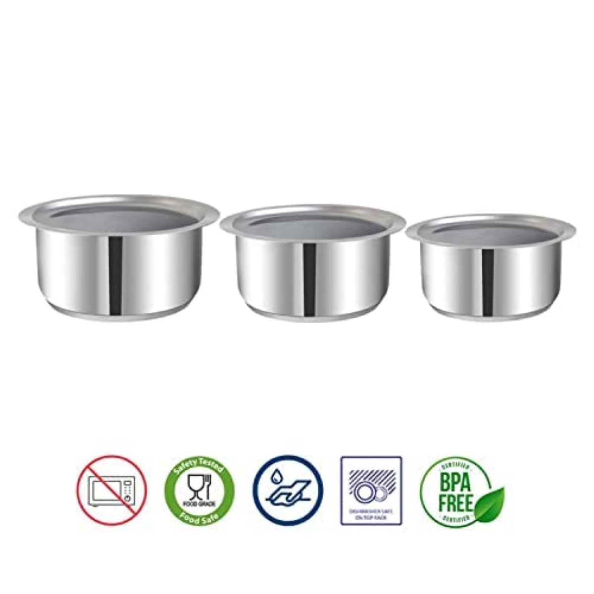 Vinod Stainless Steel 3 pc Tope Set With Lid - 7101112 (1L,1.4L,1.8L)