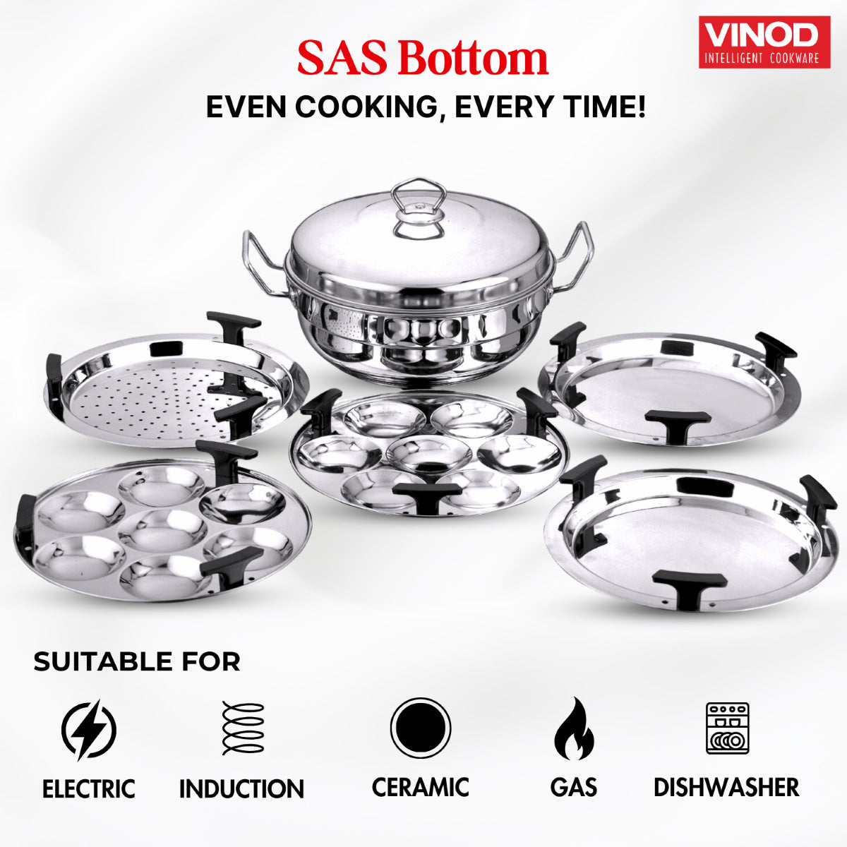 Vinod Stainless Steel Multi Kadai - 5 Plates (26 cm) - SSMUKD26