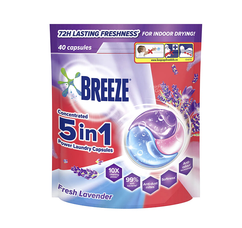 Breeze 5 in 1 Power Laundry Capsules Fresh Lavender - 420 g (40 Capsules)