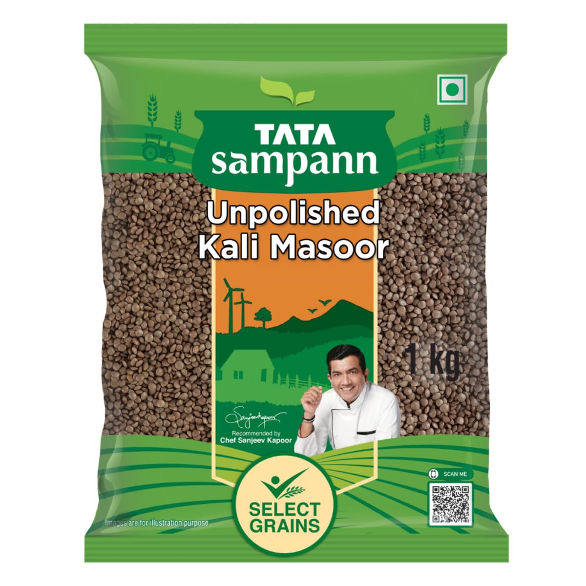 Tata Sampann Unpolished Kali Masoor Dal Whole With Skin - 1 kg