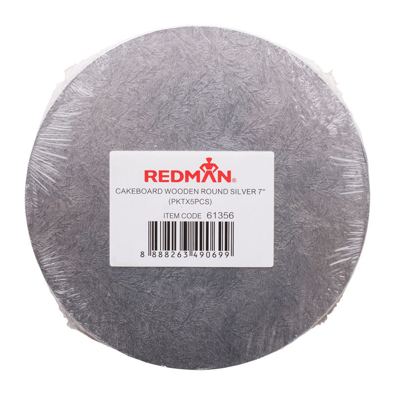 Redman Wooden Cakeboard Rd Silver 7"  - 5Pcs