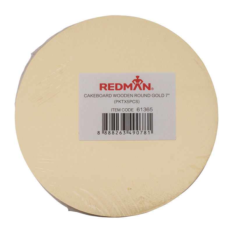 Redman Wooden Cake Board Round 7" Gold  - 5Pcs