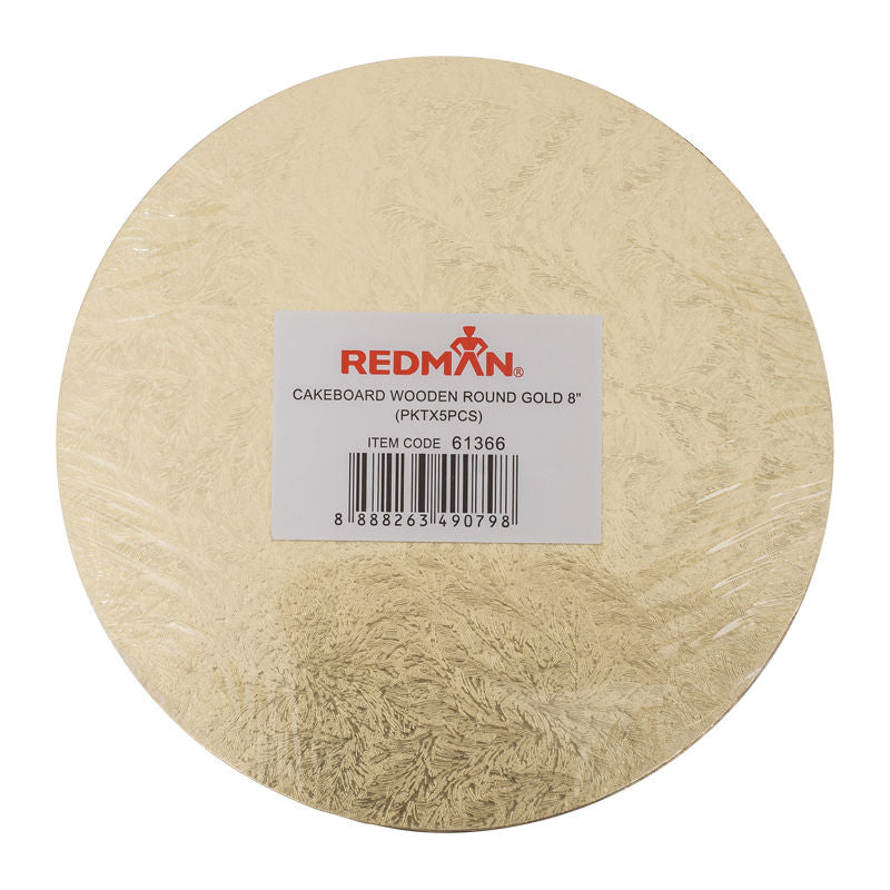 Redman Wooden Cakeboard Round Gold 8"  - 5Pcs