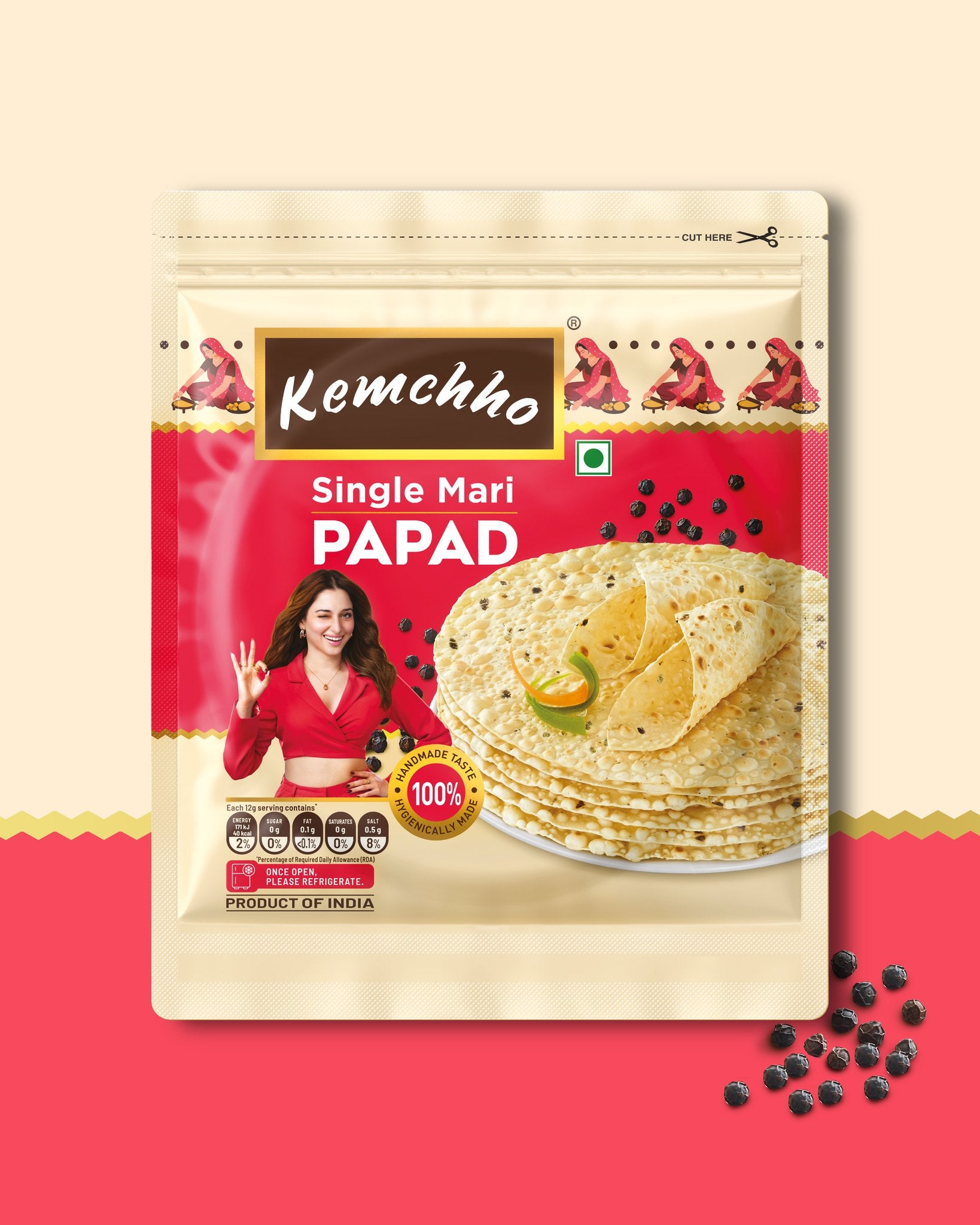 Kemchho Single Mari Papad - 200 g