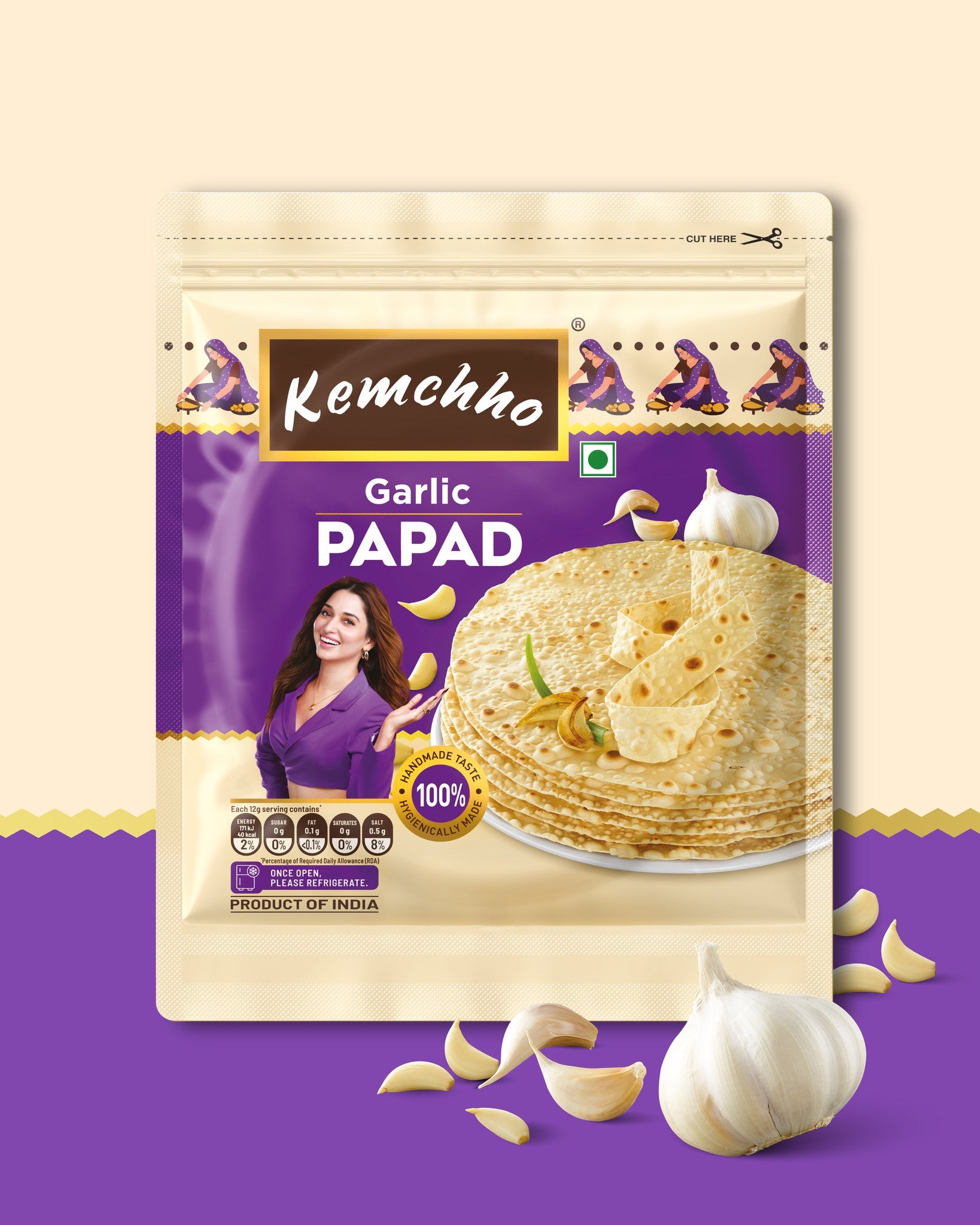 Kemchho Garlic Papad - 200 g